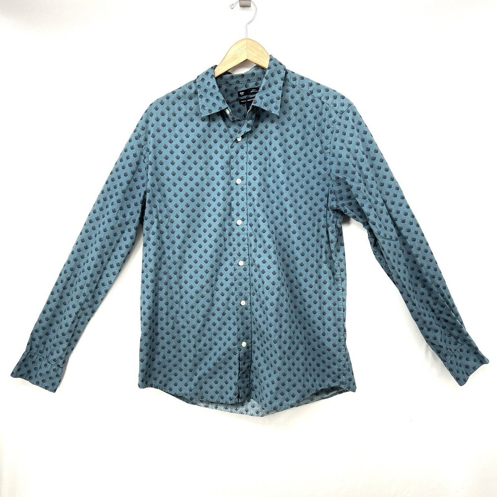 Gap Mens Long Sleeve Button Up Blue All Over Floral Design Shirt Slim Fit Size L